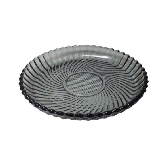 Vintage Libbey Glass Smoke Grey Spiral Plate - Picture 2 of 9